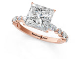 Rose gold Princess Cut Diamond Ring with Marquise and Round with Moissanite side stone Side Stones and Four-Prong Setting_61