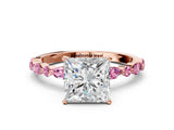 Rose gold Princess Cut Diamond Ring with Marquise and Round with Pink Sapphire side stone Side Stones and Four-Prong Setting_12