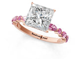 Rose gold Princess Cut Diamond Ring with Marquise and Round with Pink Sapphire side stone Side Stones and Four-Prong Setting_13