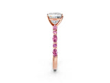 Rose gold Princess Cut Diamond Ring with Marquise and Round with Pink Sapphire side stone Side Stones and Four-Prong Setting_14