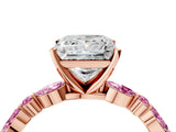 Rose gold Princess Cut Diamond Ring with Marquise and Round with Pink Sapphire side stone Side Stones and Four-Prong Setting_16