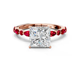 Rose gold Princess Cut Diamond Ring with Marquise and Round with Ruby side stone Side Stones and Four-Prong Setting_36