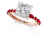 Rose gold Princess Cut Diamond Ring with Marquise and Round with Ruby side stone Side Stones and Four-Prong Setting_37