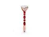 Rose gold Princess Cut Diamond Ring with Marquise and Round with Ruby side stone Side Stones and Four-Prong Setting_38