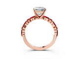 Rose gold Princess Cut Diamond Ring with Marquise and Round with Ruby side stone Side Stones and Four-Prong Setting_39