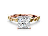 Rose gold Princess Cut Diamond Ring with Marquise and Round with Yellow Sapphire side stone Side Stones and Four-Prong Setting_24