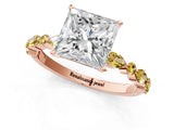 Rose gold Princess Cut Diamond Ring with Marquise and Round with Yellow Sapphire side stone Side Stones and Four-Prong Setting_25