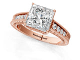 Rose gold Princess Cut Diamond Ring with Milgrain Pavé Band and Four-Prong Setting_25