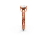 Rose gold Princess Cut Diamond Ring with Milgrain Pavé Band and Four-Prong Setting_26