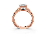 Rose gold Princess Cut Diamond Ring with Milgrain Pavé Band and Four-Prong Setting_27