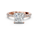 Rose gold Princess Cut Diamond Ring with Pavé Band and Four-Prong Setting_87