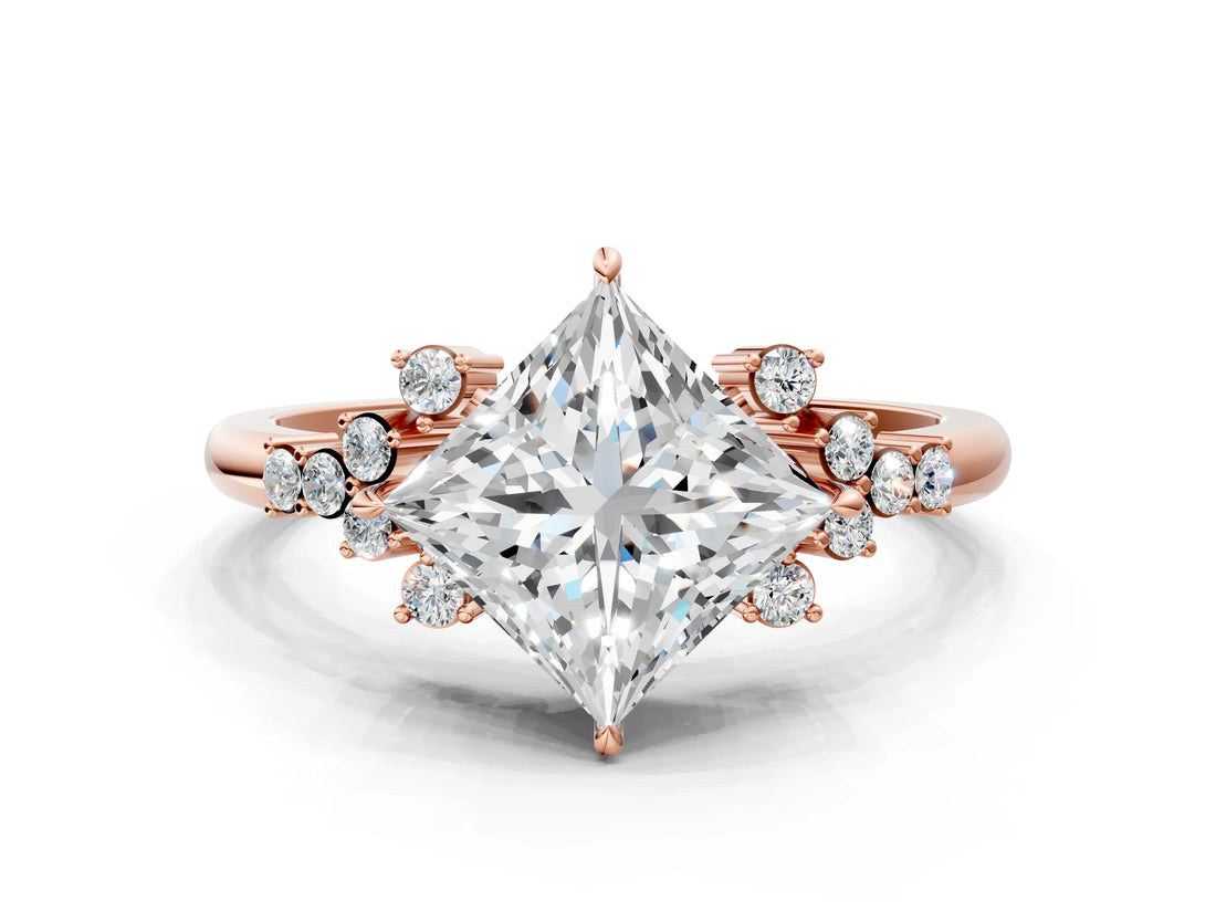 Rose gold Princess Cut Diamond Ring with Side Stones and Four-Prong Setting_103