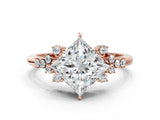 Rose gold Princess Cut Diamond Ring with Side Stones and Four-Prong Setting_103