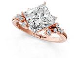 Rose gold Princess Cut Diamond Ring with Side Stones and Four-Prong Setting_104