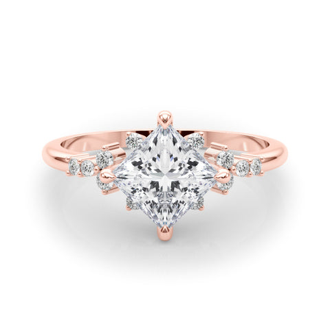 Rose gold Princess Cut Diamond Ring with Side Stones on a White Gold Band and Four-Prong Setting 1