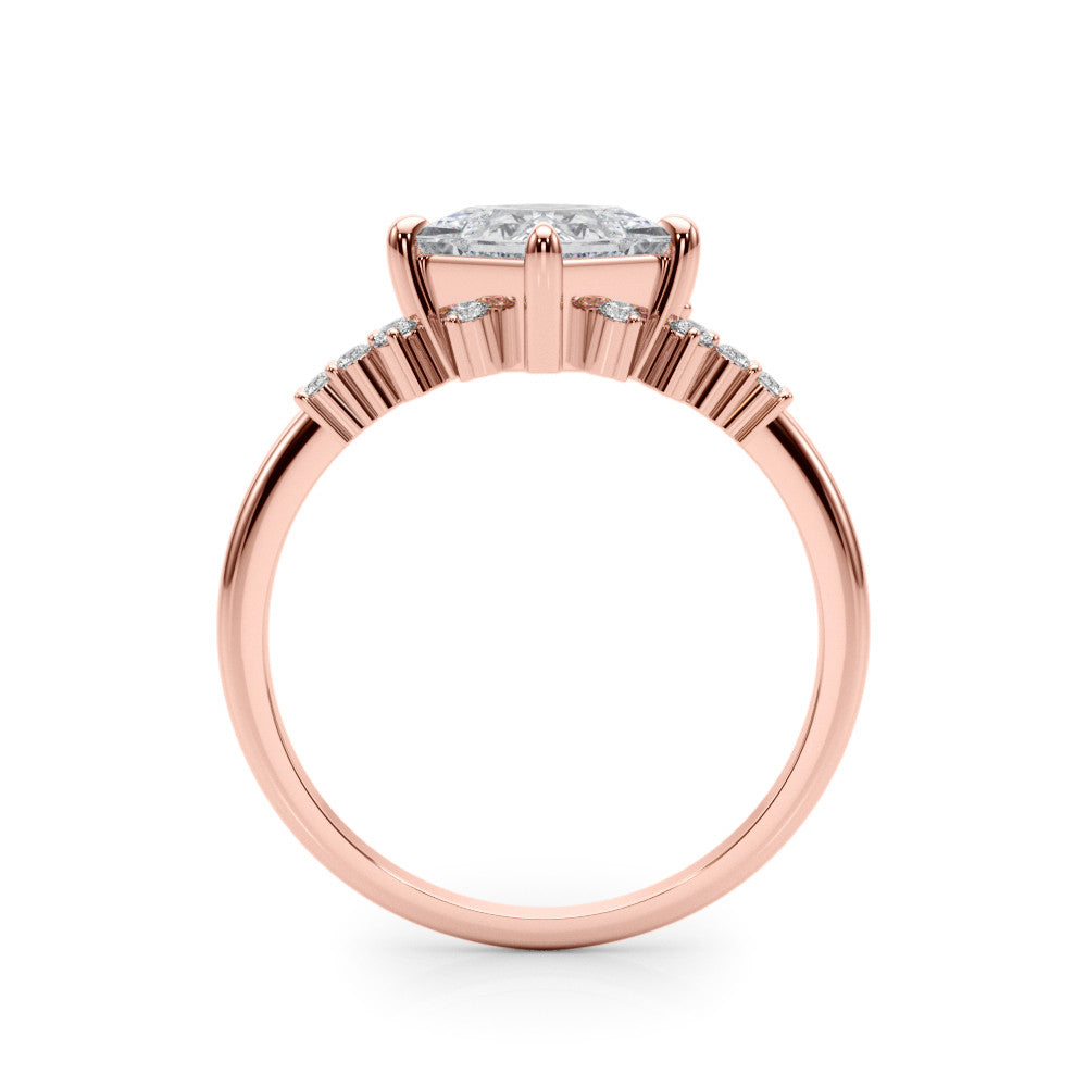 Rose gold Princess Cut Diamond Ring with Side Stones on a White Gold Band and Four-Prong Setting 2