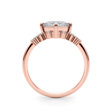 Rose gold Princess Cut Diamond Ring with Side Stones on a White Gold Band and Four-Prong Setting 2