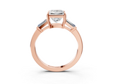 Rose gold Princess Cut Diamond Ring with Tapered Baguette Side Stones in Four-Prong Setting_19