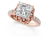 Rose gold Princess Cut Diamond Scalloped Halo Engagement Ring with Round Shared Prong Band_13