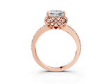 Rose gold Princess Cut Diamond Scalloped Halo Engagement Ring with Round Shared Prong Band_15