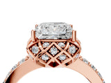 Rose gold Princess Cut Diamond Scalloped Halo Engagement Ring with Round Shared Prong Band_16