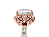 Rose gold Princess Cut Diamond Scalloped Halo Engagement Ring with Round Shared Prong Band_17