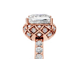 Rose gold Princess Cut Diamond Scalloped Halo Engagement Ring with Round Shared Prong Band_29