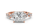 Rose gold Princess Cut Diamond Scattered Round Accent Ring with Prong Setting_12