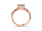 Rose gold Princess Cut Diamond Scattered Round Accent Ring with Prong Setting_15