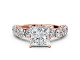 Rose gold Princess Cut Diamond Side Stone Engagement Ring with Four-Prong Setting_24