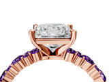 Rose gold Princess Cut Diamond Side Stone Solitaire Ring with Round with Amethyst side stone and Four-Prong Setting_4