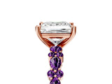 Rose gold Princess Cut Diamond Side Stone Solitaire Ring with Round with Amethyst side stone and Four-Prong Setting_5
