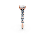 Rose gold Princess Cut Diamond Side Stone Solitaire Ring with Round with Aquamarine side stone and Four-Prong Setting_2
