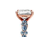 Rose gold Princess Cut Diamond Side Stone Solitaire Ring with Round with Aquamarine side stone and Four-Prong Setting_5