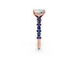 Rose gold Princess Cut Diamond Side Stone Solitaire Ring with Round with Blue Sapphire side stone and Four-Prong Setting_2