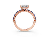 Rose gold Princess Cut Diamond Side Stone Solitaire Ring with Round with Blue Sapphire side stone and Four-Prong Setting_3