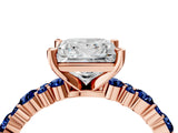 Rose gold Princess Cut Diamond Side Stone Solitaire Ring with Round with Blue Sapphire side stone and Four-Prong Setting_4