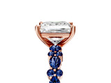 Rose gold Princess Cut Diamond Side Stone Solitaire Ring with Round with Blue Sapphire side stone and Four-Prong Setting_5