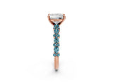 Rose gold Princess Cut Diamond Side Stone Solitaire Ring with Round with Blue Topaz side stone and Four-Prong Setting_2