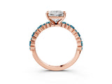 Rose gold Princess Cut Diamond Side Stone Solitaire Ring with Round with Blue Topaz side stone and Four-Prong Setting_3