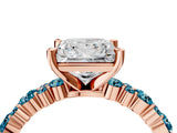 Rose gold Princess Cut Diamond Side Stone Solitaire Ring with Round with Blue Topaz side stone and Four-Prong Setting_4