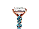 Rose gold Princess Cut Diamond Side Stone Solitaire Ring with Round with Blue Topaz side stone and Four-Prong Setting_5