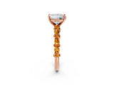Rose gold Princess Cut Diamond Side Stone Solitaire Ring with Round with Citrine side stone and Four-Prong Setting_2