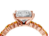 Rose gold Princess Cut Diamond Side Stone Solitaire Ring with Round with Citrine side stone and Four-Prong Setting_4