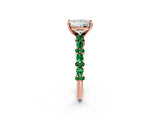 Rose gold Princess Cut Diamond Side Stone Solitaire Ring with Round with Emerald side stone and Four-Prong Setting_2