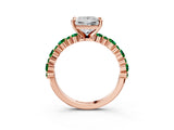 Rose gold Princess Cut Diamond Side Stone Solitaire Ring with Round with Emerald side stone and Four-Prong Setting_3