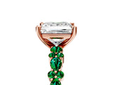 Rose gold Princess Cut Diamond Side Stone Solitaire Ring with Round with Emerald side stone and Four-Prong Setting_5
