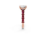 Rose gold Princess Cut Diamond Side Stone Solitaire Ring with Round with Garnet side stone and Four-Prong Setting_2