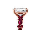 Rose gold Princess Cut Diamond Side Stone Solitaire Ring with Round with Garnet side stone and Four-Prong Setting_5