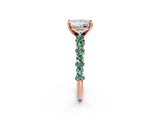Rose gold Princess Cut Diamond Side Stone Solitaire Ring with Round with Green Sapphire side stone and Four-Prong Setting_2